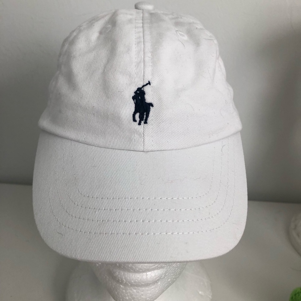 Kids Ralph Lauren Polo White Ball Cap with Navy Embroidered Logo